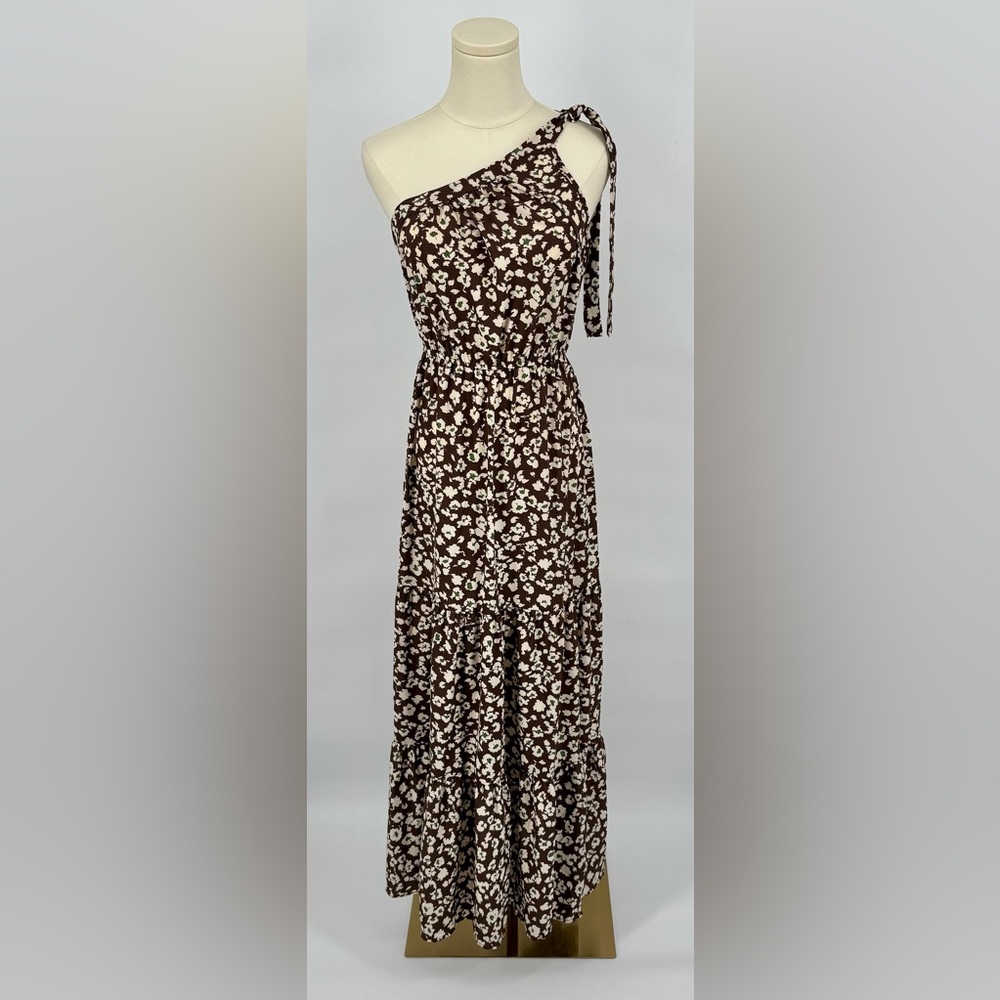 Prettygarden coffee, floral, one shoulder, sleeveless ruffle, hem maxi dress